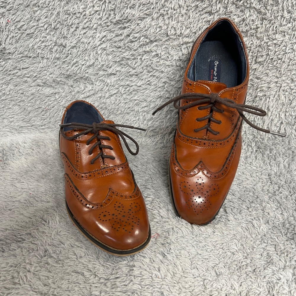Bruno Marc Wingtip Brogue Oxford Mens 5 Brown Synthetic Leather Dress Shoes